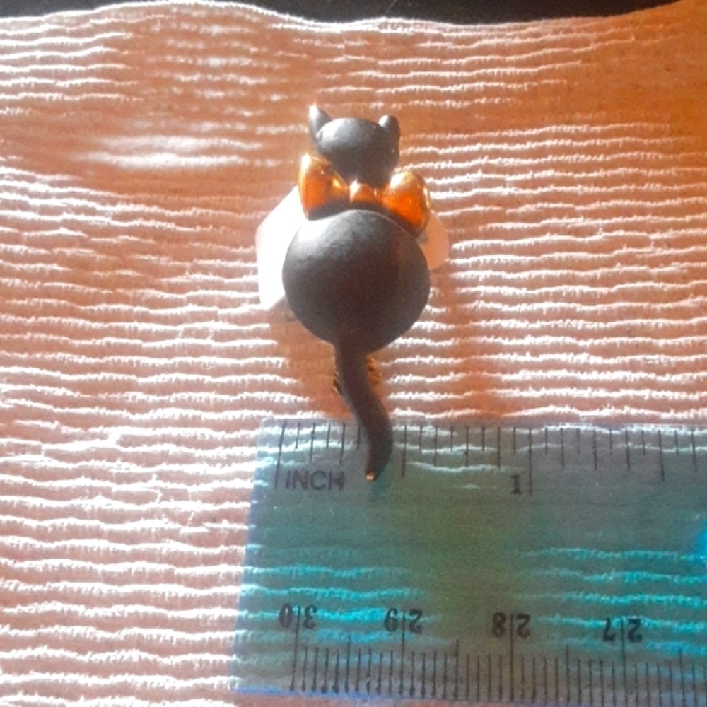 Black Cat Pin with Gold Tone Bow